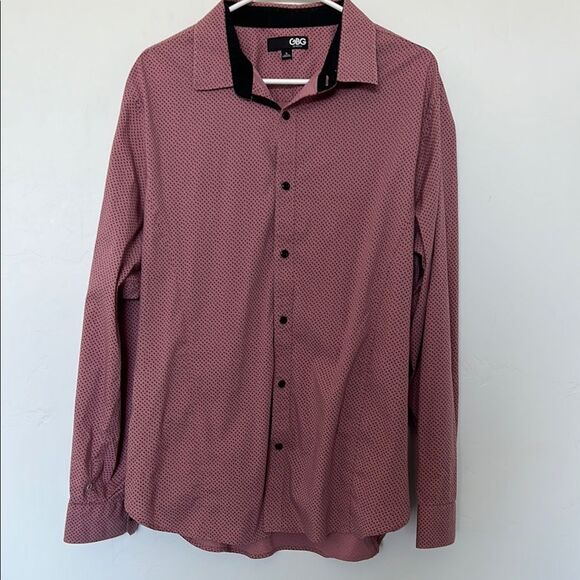 GBG Guess Los Angeles Men’s Button Down Shirt Pink Black Dot Print XL - Picture 1 of 3